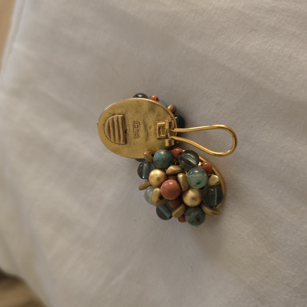 Gold Multicolor Beaded Clip-On Earrings
